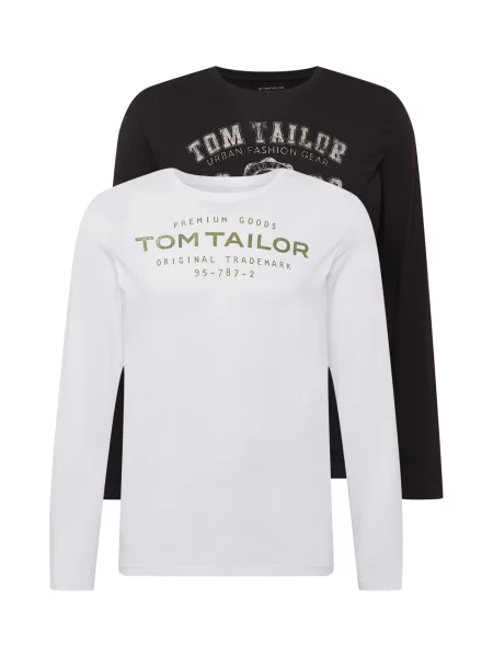 TOM TAILOR Tricou oliv / negru alb
