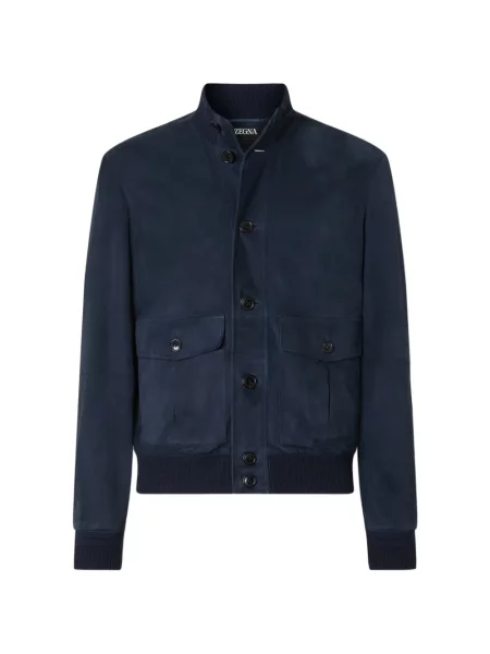 Geacă Zegna din piele de căprioară albastru