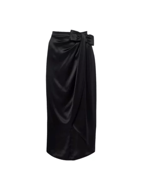 Lniana spódnica midi Valentino z kokardką drapowana czarna