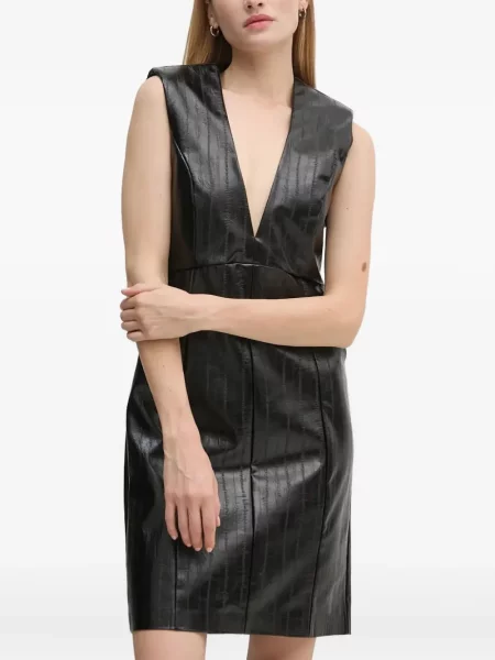 Rochie mini Sisley fără mâneci cu decolteu în V de costum negru