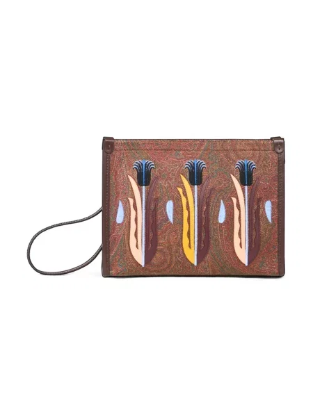 Torebka skórzana Etro skórzana z wzorem paisley brązowa