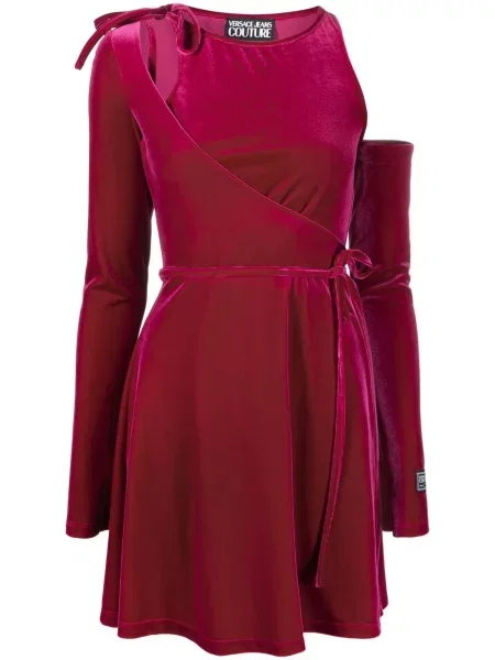Aksamitna sukienka jeansowa Versace Jeans Couture garniturowa fioletowa