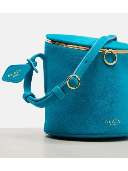 Geantă bucket Alaïa din piele de căprioară albastru
