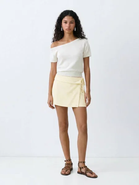Sweter z dzianiny z odkrytym ramieniem Teen S MANGO TEEN biały