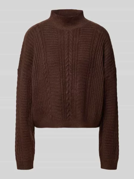 Sweter z dzianiny ze stójką model MYLLE' Ichi brązowy