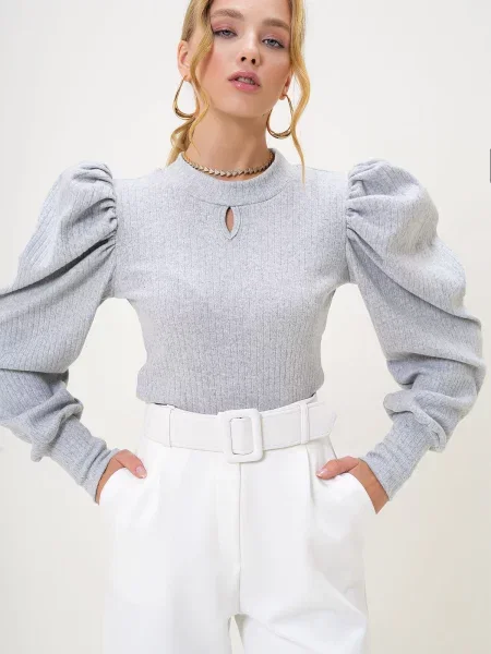 Trend Alaçatı Stili Bluză deschis gri