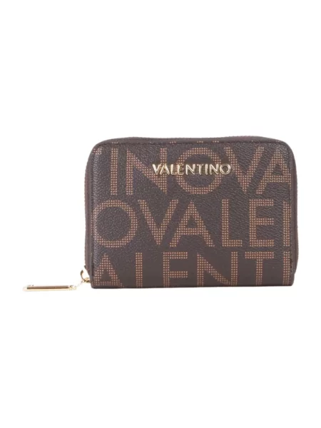 Lniany portfel Valentino Bags z logo brązowy