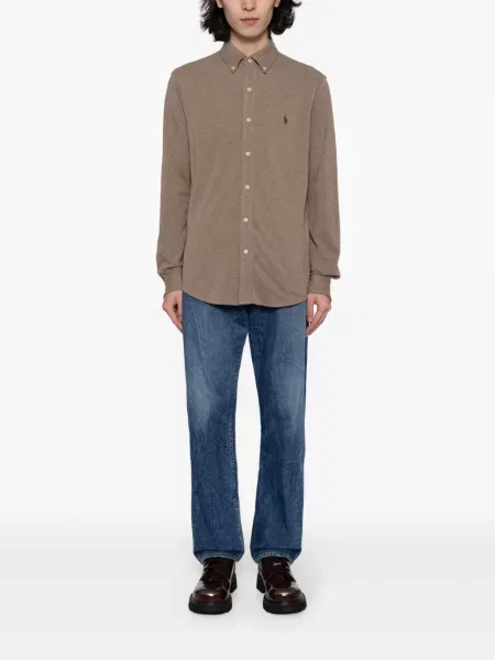 Haftowana koszulka Polo Ralph Lauren z wysoką talią brązowa