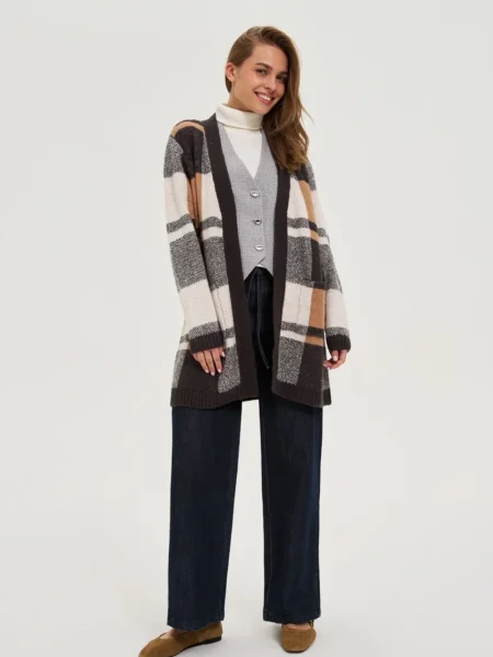 Kardigan Marisse w kratkę beżowy