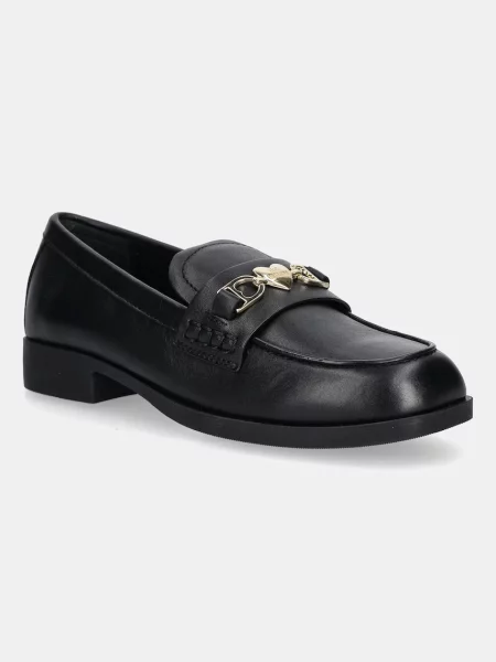 Love Moschino mocasini de piele cu plat negru