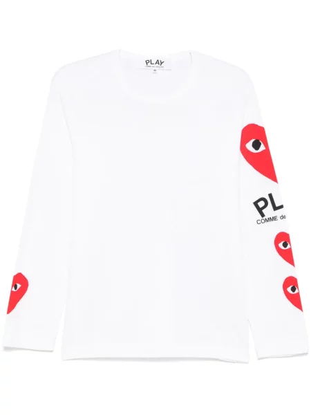 Tricou Comme Des Garcons Play cu imagine cu motiv cu inimi alb