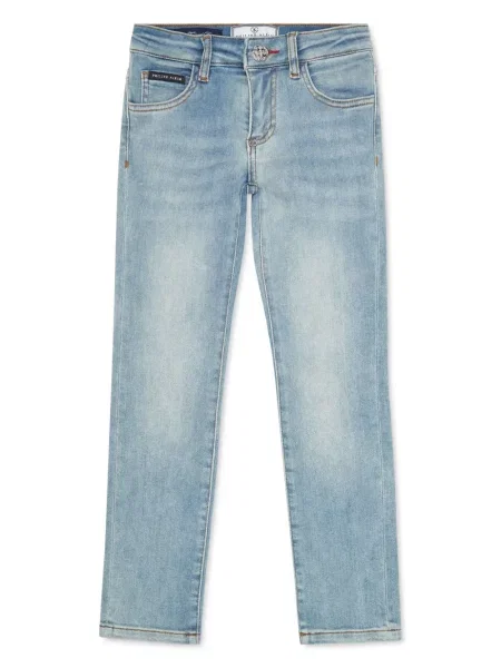 Jeansy straight leg dziecięce Philipp Plein niebieskie