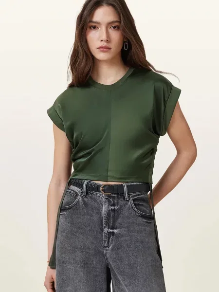 Блуза AllSaints MIRA SATIN с изчистен дизайн зелено