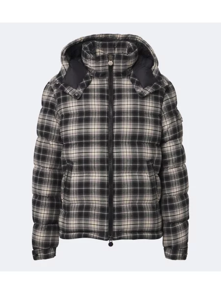 Geacă cu puf Moncler în carouri de flanelă negru