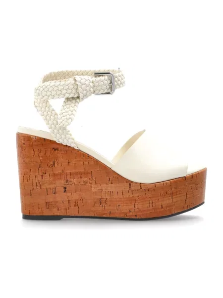 Sandały Jimmy Choo skórzane na koturnie beżowe