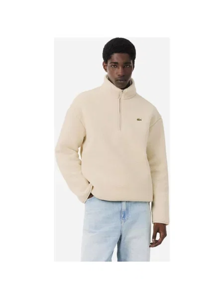Bluza damska Lacoste High Neck Sherpa Half Zip beż kremowy XS biała