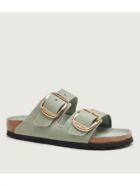 Papuci Birkenstock din piele cu cataramă verde