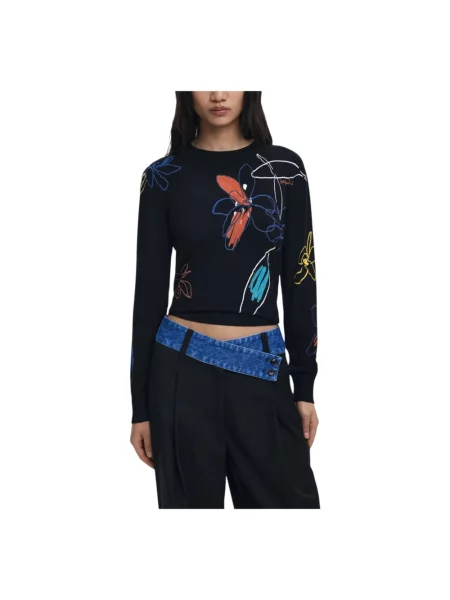 Sweter Desigual z długim rękawem czarny