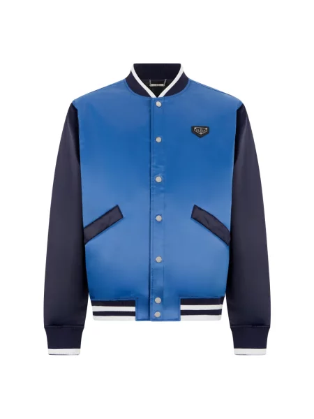 Satynowy kurtka bomber Philipp Plein z logo niebieski