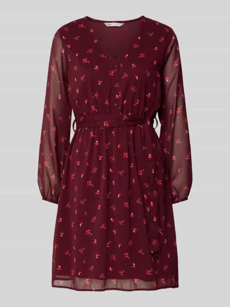 Sukienka casualowa taliowana z bufiastymi rękawami model ‘CERA’ Only bordowa