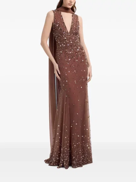 Rochie maxi Elie Saab cu broderie maro