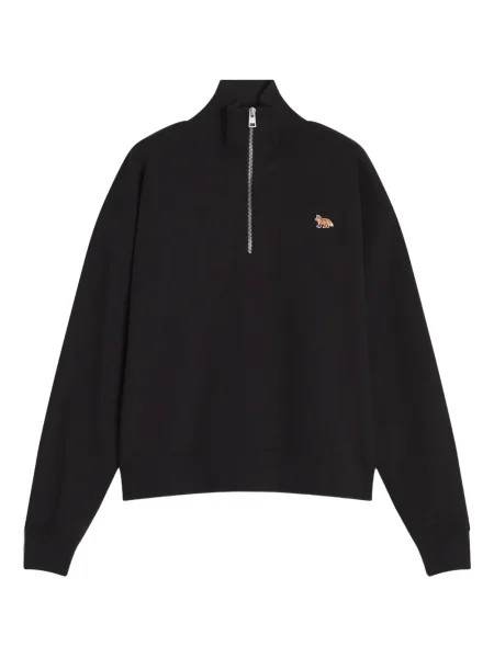 Hanorac Maison Kitsune cu broderie de jumătate de fermoar negru