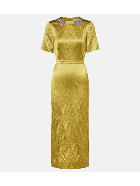 Rochie midi Erdem din satin până la genunchi de costum galben