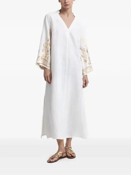 Lung rochie Greek Archaic Kori cu broderie alb