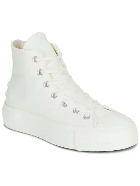 Členkové topánky Converse na platforme korálky biela