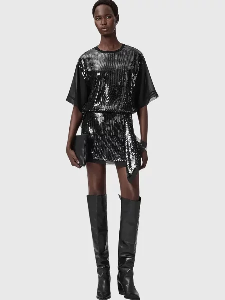 Юбка мини Allsaints клеш черная