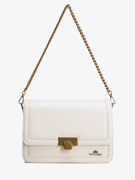 Skórzana torebka crossbody z łańcuszkiem kremowa