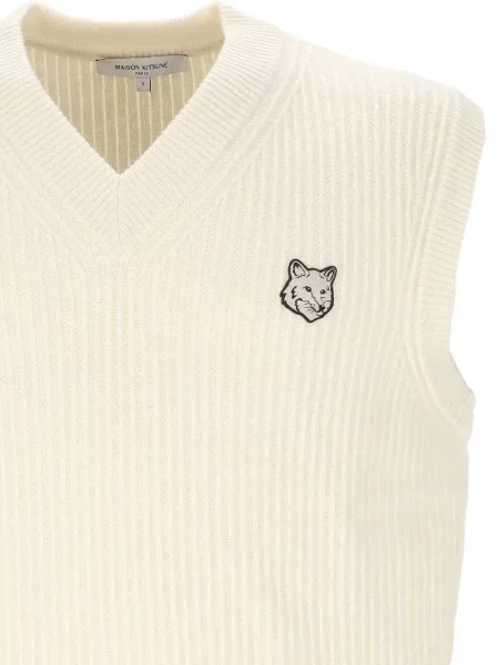 Žebrovaná vesta Maison Kitsuné bez rukávů bílá