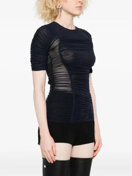Top Mugler plasă scurt albastru