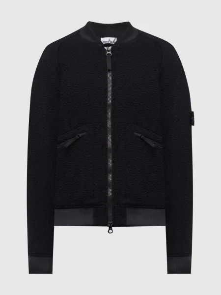 Бомбер з вовною з логотипом Stone Island синій