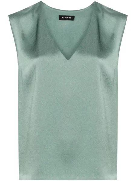Bluză Styland din satin fără mâneci cu decolteu în V verde
