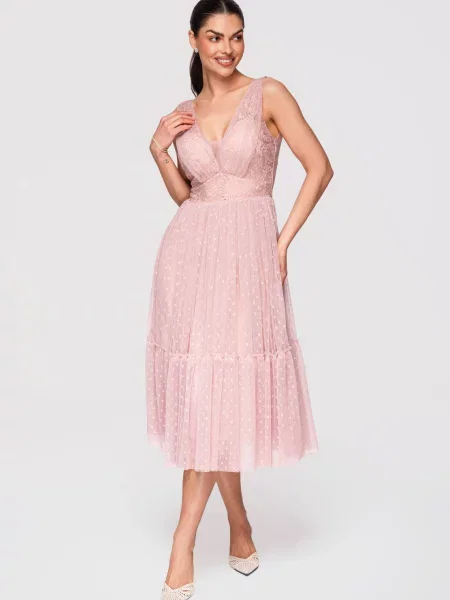 Rochie midi Edoti din tul roz