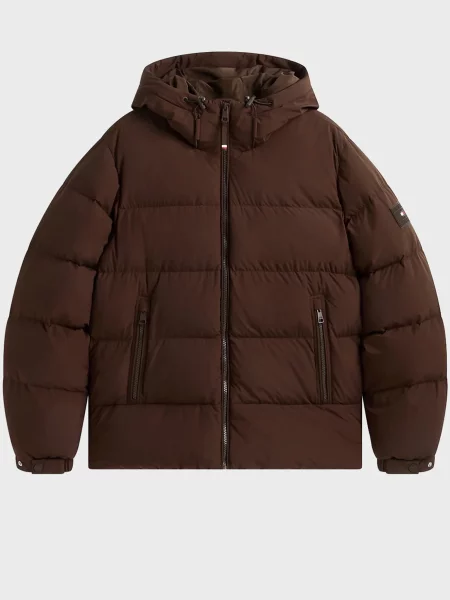 Пуховик Tommy Hilfiger с капюшоном коричневый