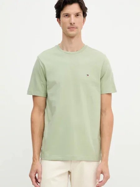 Тениска Tommy Hilfiger с изчистен дизайн зелено