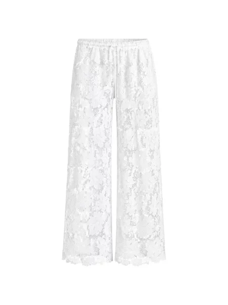 Pantaloni Solaqua cu model floral din dantelă alb