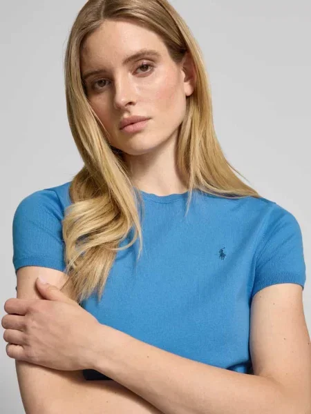 Bluzka z dzianiny z wyhaftowanym logo Polo Ralph Lauren niebieska