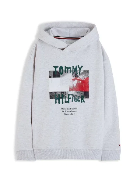 Tommy Hilfiger Mikina S Kapucí světle šedá / červená / tmavě zelená černá