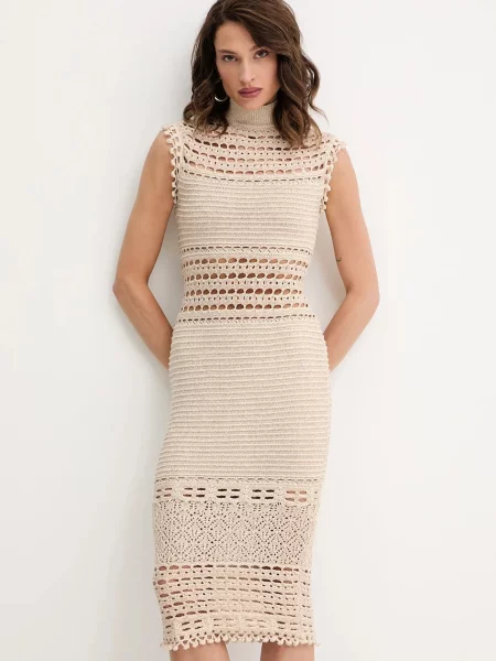 Retrofete rochie Mia midi mulată bej