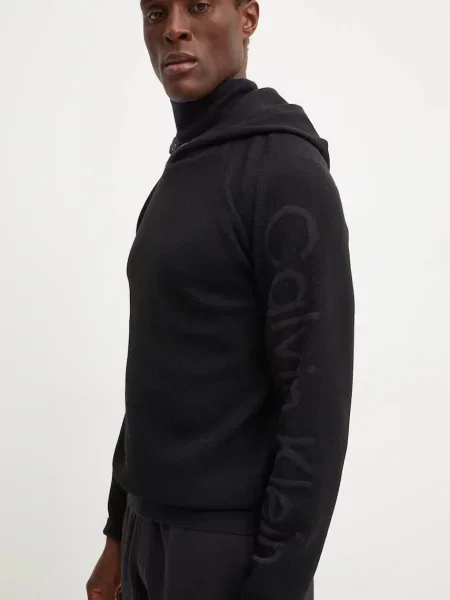 Суичър с качулка Calvin Klein Performance с качулка черно