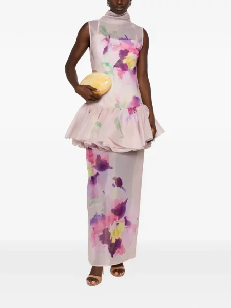 Rochie Aje cu model floral cu imagine roz