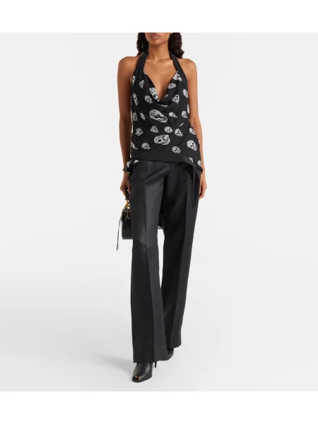 Šifonový asymetrický top Mcqueen s halter výstrihom čierna