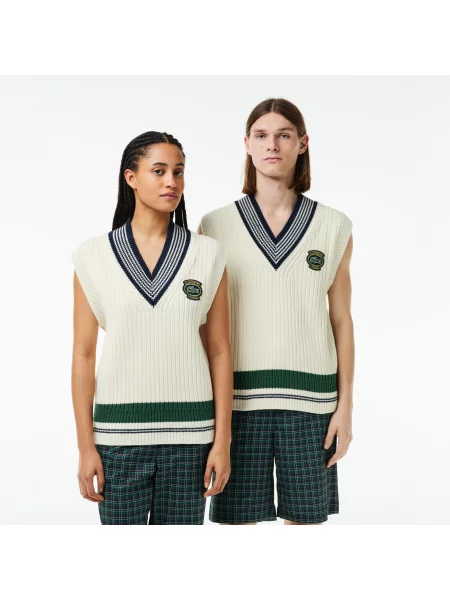 Lacoste светр унісекс з V-вирізом білий