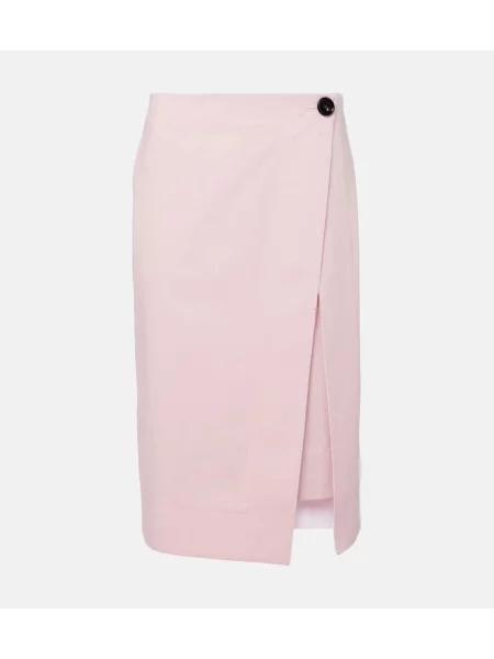 Fustă midi Bottega Veneta până la genunchi din țesătură twill roz