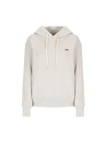 Haftowana bluza z kapturem Autry z kapturem z okrągłym dekoltem szara
