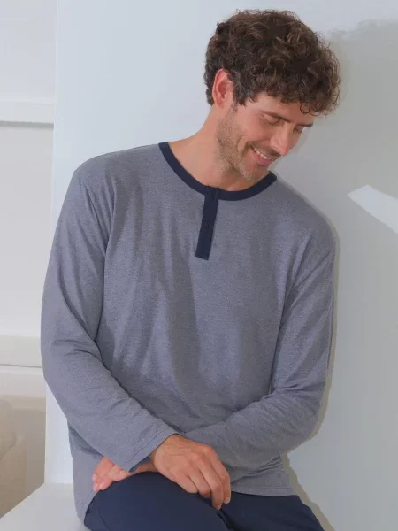 Zd ZERO DEFECTS Pijama lungă Modal Italy' albastru