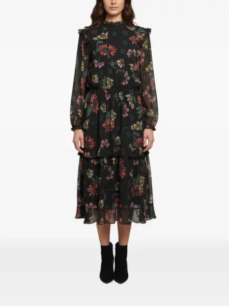 Rochie midi Boss cu model floral cu imagine negru